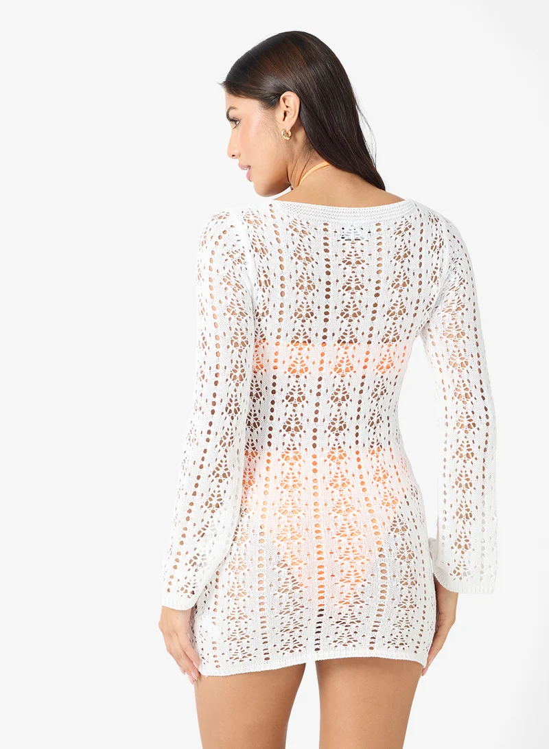 جينجر Crochet Beach Dress With Cutout Detail